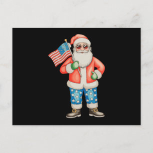 Patriotic Santa American Christmas 4th Of July Holiday Postcard