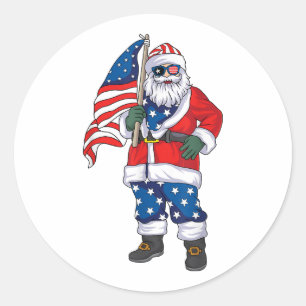 Patriotic Santa American Christmas 4th Of July San Classic Round Sticker