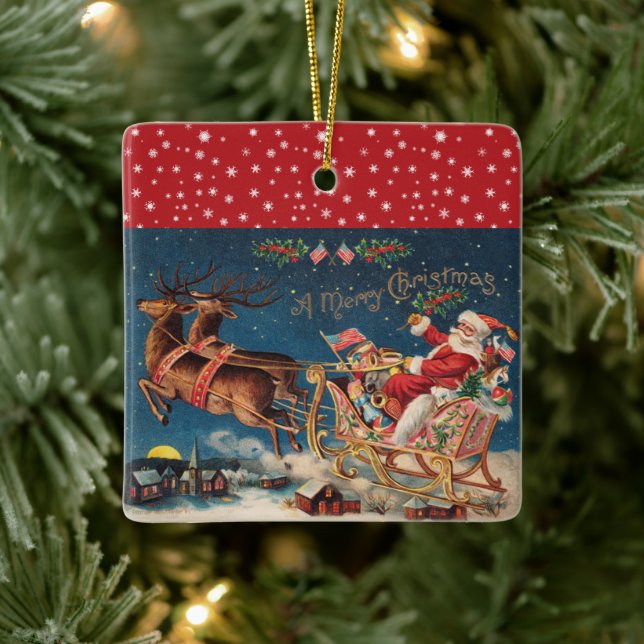 Patriotic Santa Ceramic Ornament (Tree)