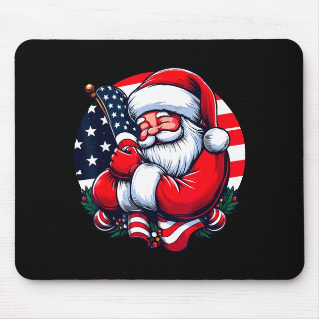 Patriotic Santa Claus Men Women Usa Flag Christmas Mouse Pad (Front)