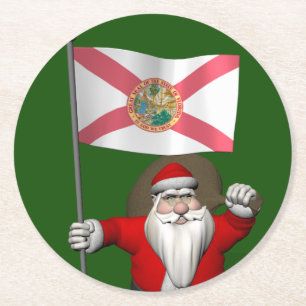 Patriotic Santa Claus Visiting Florida Round Paper Coaster