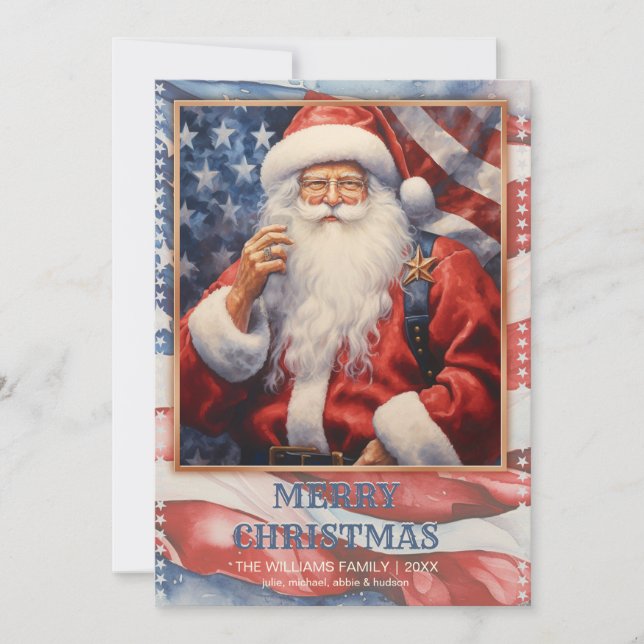 Patriotic Santa Claus Watercolor Invitation (Front)