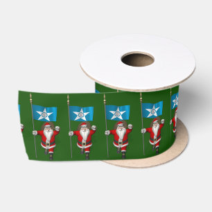 Patriotic Santa Claus With Ensign Of Houston TX Satin Ribbon
