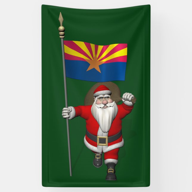 Patriotic Santa Claus With Flag Of Arizona Banner (Vertical)