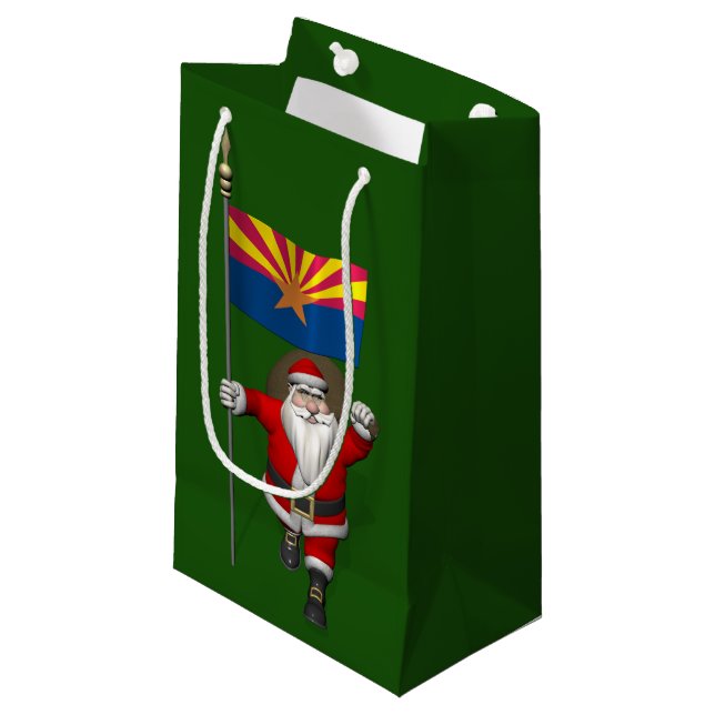 Patriotic Santa Claus With Flag Of Arizona Small Gift Bag (Front Angled)