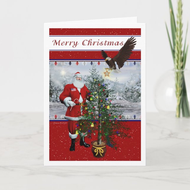 Patriotic Santa Merry Christmas Card (Front)