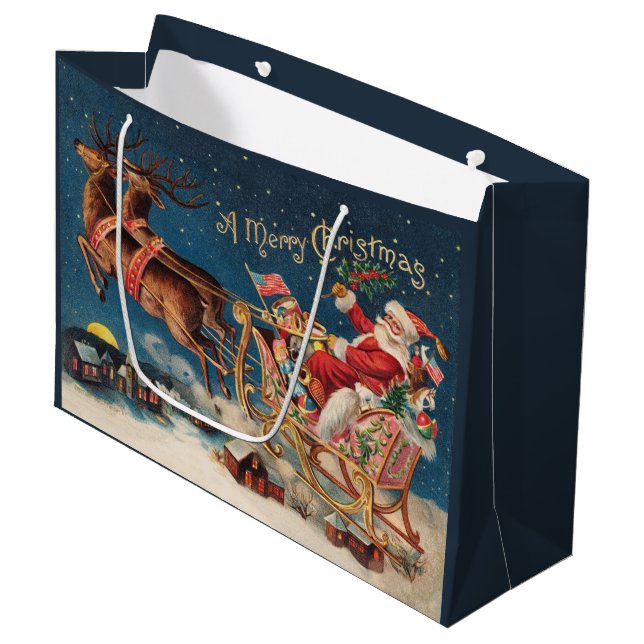 Patriotic Santa Merry Christmas Gift Bag (Front Angled)