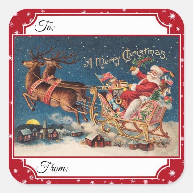 Patriotic Santa Merry Christmas Gift Stickers (Front)