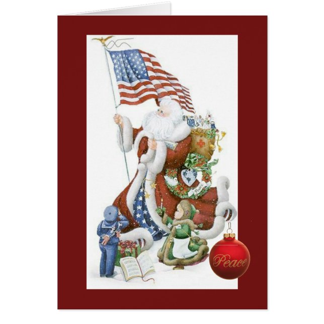 Patriotic Santa Peace Holiday Card (Front)