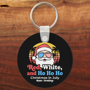 Patriotic Santa Red, White & Ho Christmas in July Key Ring