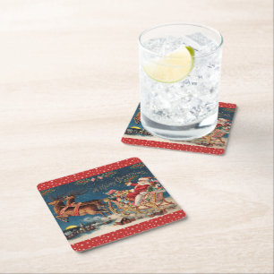 Patriotic Santa Square Paper Coaster