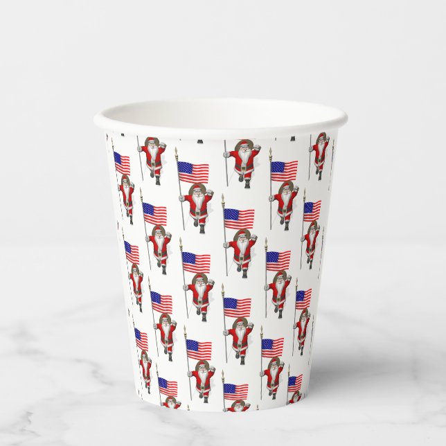 Patriotic Santa Visiting USA Paper Cups (Front)