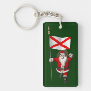 Patriotic Santa With Ensign Of Alabama Key Ring