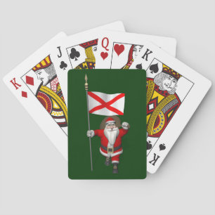 Patriotic Santa With Ensign Of Alabama Playing Cards