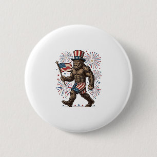Patriotic Sasquatch Fireworks Vintage Engraving De 6 Cm Round Badge