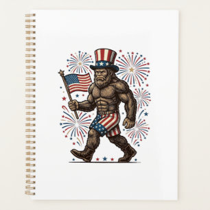 Patriotic Sasquatch Fireworks Vintage Engraving De Planner