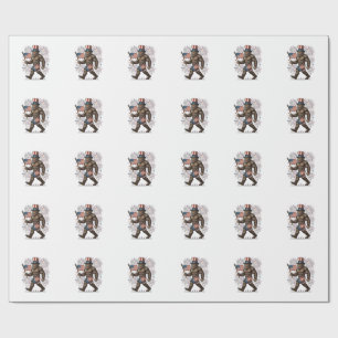 Patriotic Sasquatch Fireworks Vintage Engraving De Wrapping Paper