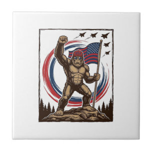 Patriotic Sasquatch Flag Vintage Ceramic Tile