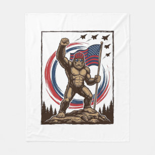 Patriotic Sasquatch Flag Vintage Fleece Blanket