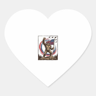 Patriotic Sasquatch Flag Vintage Heart Sticker