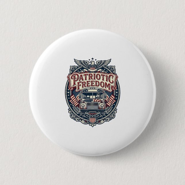 Patriotic School Bus Driver 6 Cm Round Badge (Front)