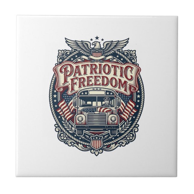 Patriotic School Bus Driver Ceramic Tile (Front)