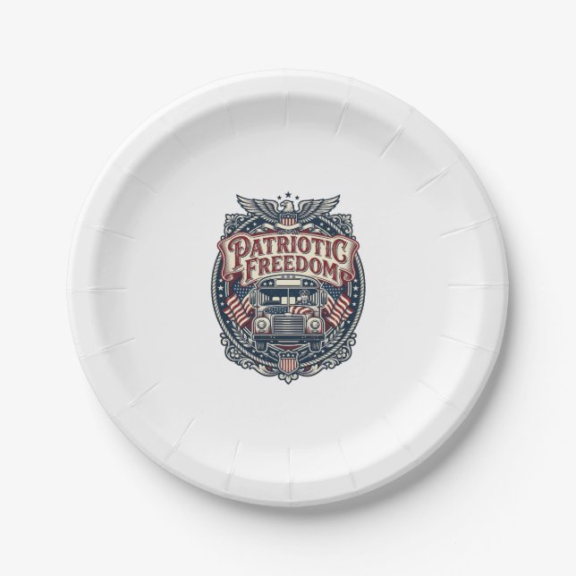 Patriotic School Bus Driver Paper Plate (Front)