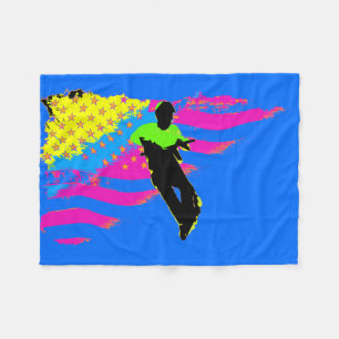 Patriotic Scooter Rider and US Flag Artwork  Fleece Blanket