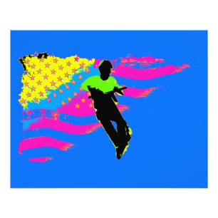 Patriotic Scooter Rider and US Flag Artwork Photo Print