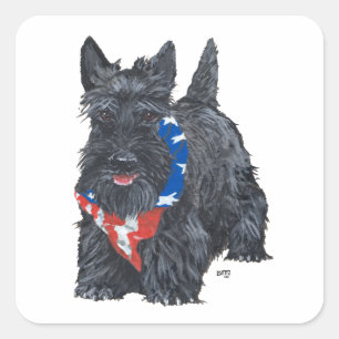 Patriotic Scottish Terrier Square Sticker