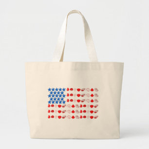 Patriotic Seashell & Starfish American Flag Large Tote Bag