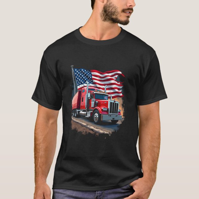 Patriotic Semi Truck  T-Shirt (Front)