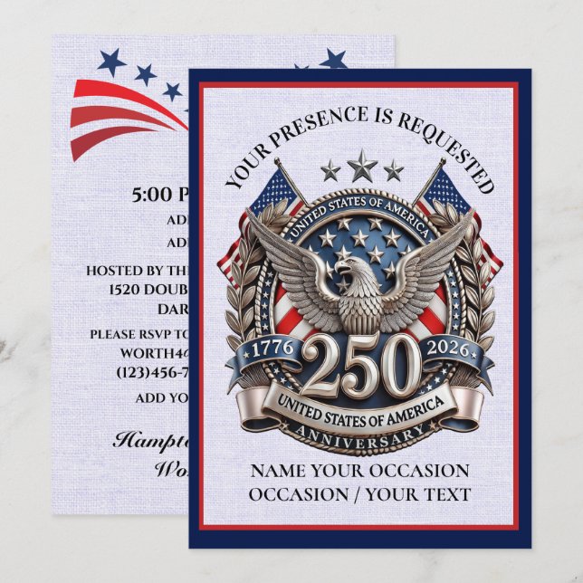 Patriotic Semiquincentennial Invitation (Front/Back)