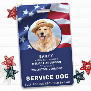 Patriotic Service Dog American Flag Photo ID ID Badge