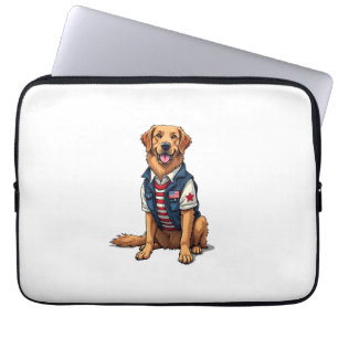 Patriotic Service Dog Golden Retriever Shirt 4 Laptop Sleeve