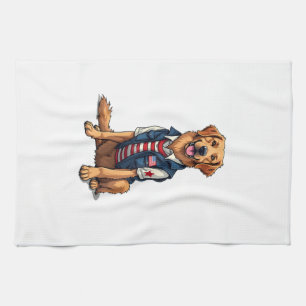 Patriotic Service Dog Golden Retriever Shirt 4 Tea Towel