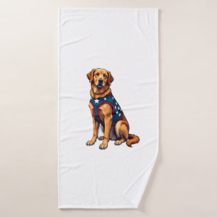 Patriotic Service Dog Golden Retriever Shirt Bath Towel
