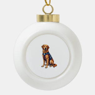Patriotic Service Dog Golden Retriever Shirt Ceramic Ball Christmas Ornament