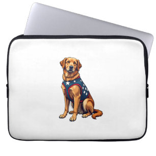 Patriotic Service Dog Golden Retriever Shirt Laptop Sleeve