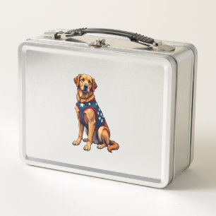 Patriotic Service Dog Golden Retriever Shirt Metal Lunch Box