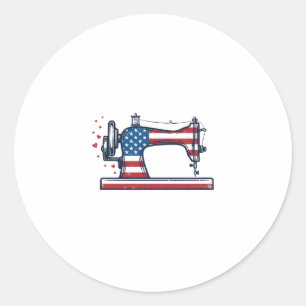 Patriotic Sewing Machine Vintage Engraving Vector_ Classic Round Sticker