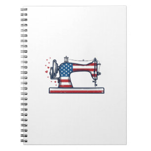 Patriotic Sewing Machine Vintage Engraving Vector_ Notebook