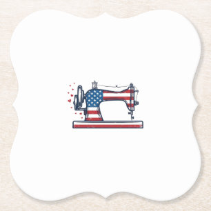 Patriotic Sewing Machine Vintage Engraving Vector_ Paper Coaster