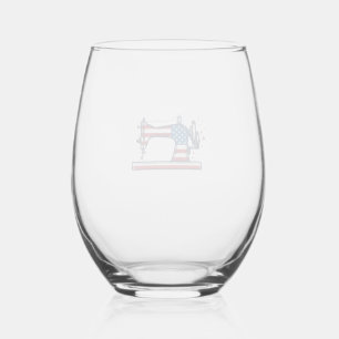 Patriotic Sewing Machine Vintage Engraving Vector_ Stemless Wine Glass