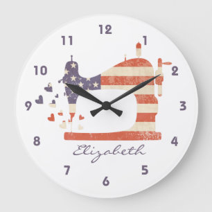 Patriotic Sewing Machine Wall Clock