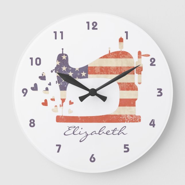 Patriotic Sewing Machine Wall Clock (Front)