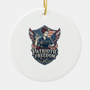 Patriotic Sewing Mum Vector Graphic Tee_1 Ceramic Ornament