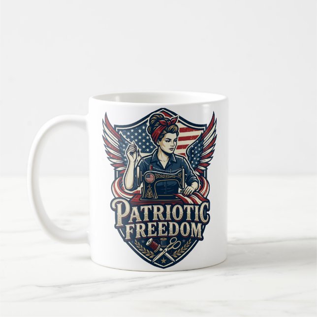 Patriotic Sewing Mum Vector Graphic Tee_1 Coffee Mug (Left)