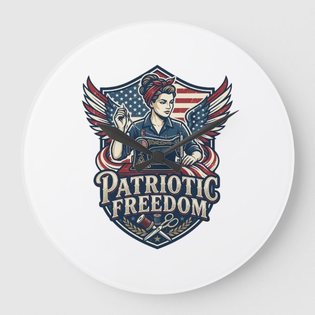 Patriotic Sewing Mum Vector Graphic Tee_1 Large Clock (Front)
