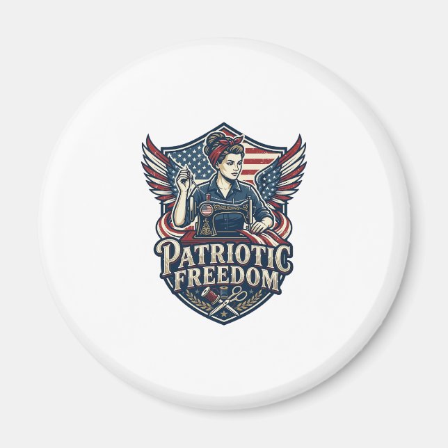 Patriotic Sewing Mum Vector Graphic Tee_1 Magnet (Front)